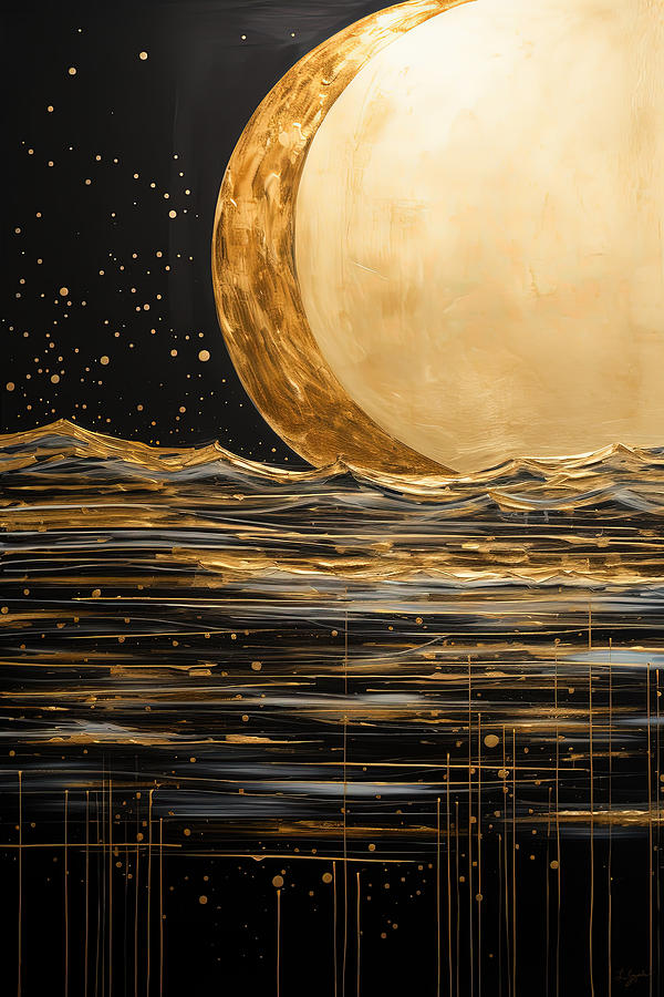 Black and Gold Ocean Art Painting by Lourry Legarde