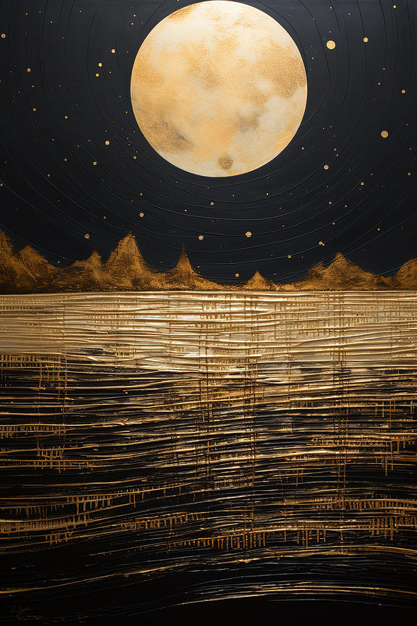 Black and Gold Ocean Painting Painting by Lourry Legarde