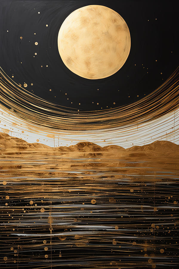 Black and Gold Ocean Wall Art Painting by Lourry Legarde