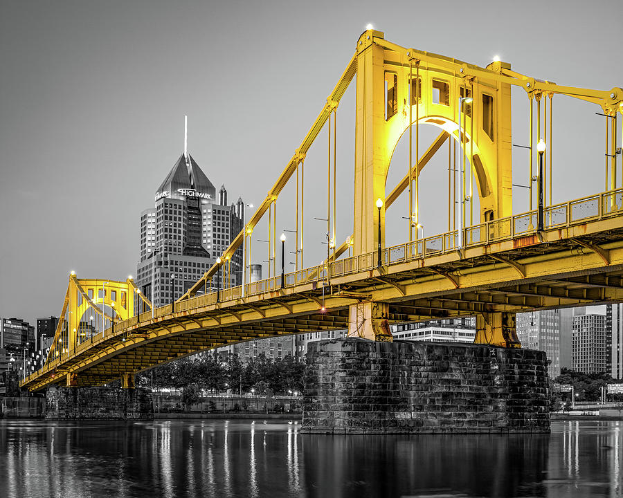 Black and Gold Pittsburgh City View - Selective Color Photograph by Gregory Ballos