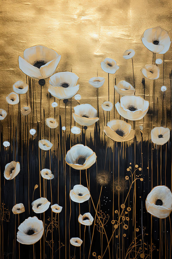 Black and Gold Poppy Art Painting by Lourry Legarde