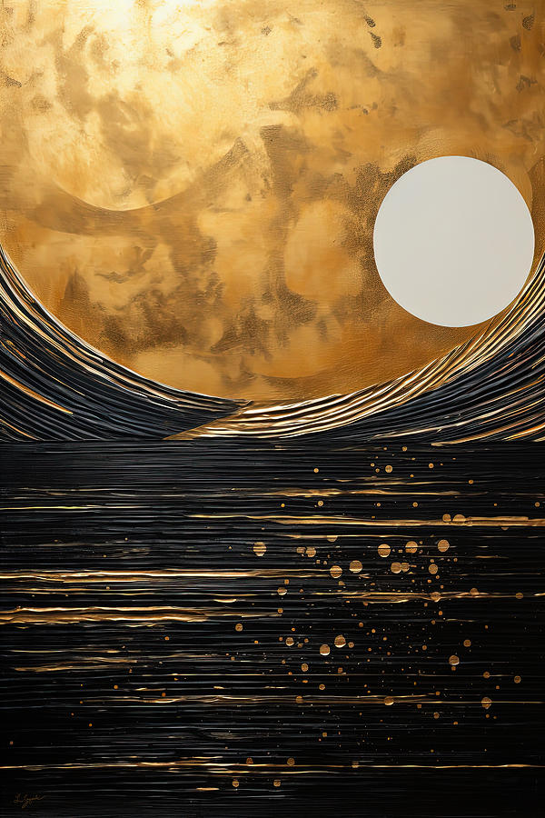 Golden Painting - Black and Gold Seascape Art by Lourry Legarde