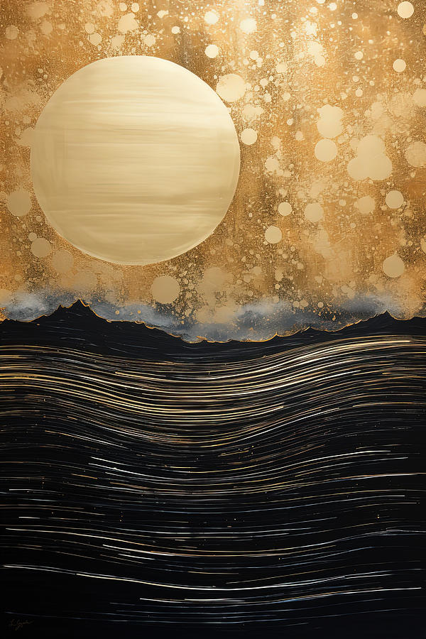 Black and Gold Seascape Artwork Painting by Lourry Legarde