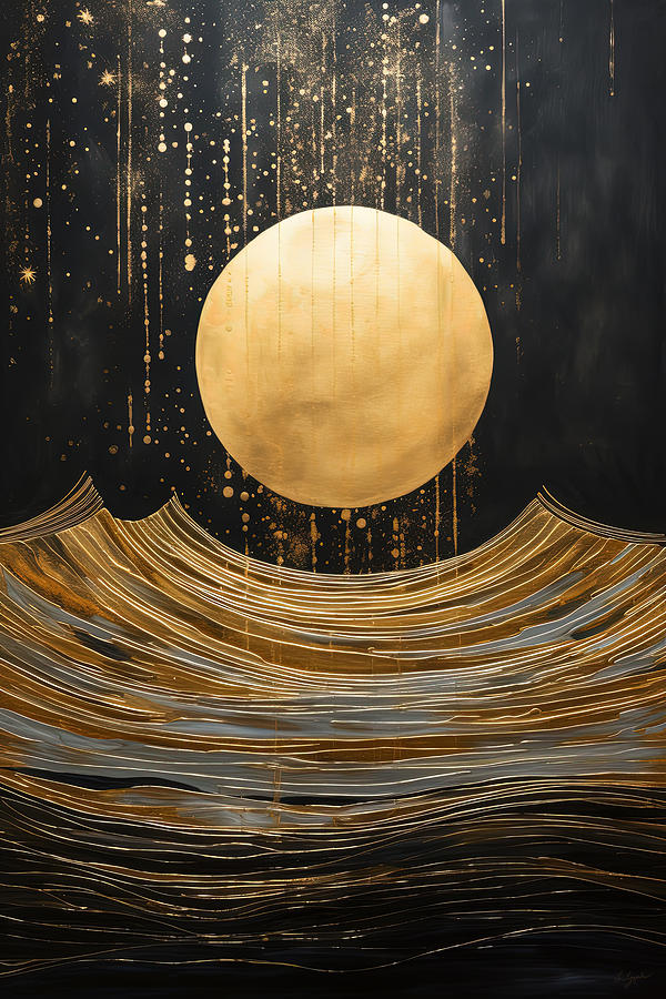 Black and Gold Seascape Paintings  Painting by Lourry Legarde