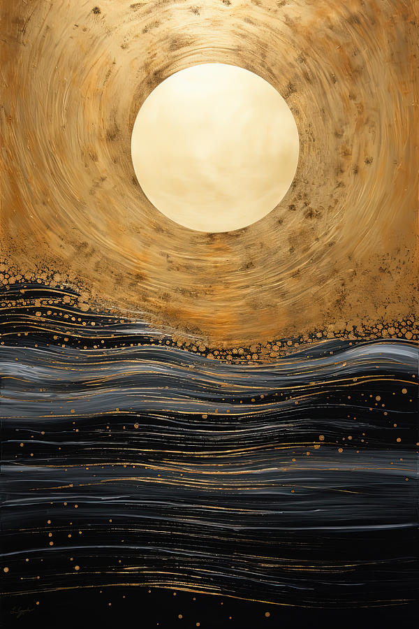 Black And Gold Waves Art Painting