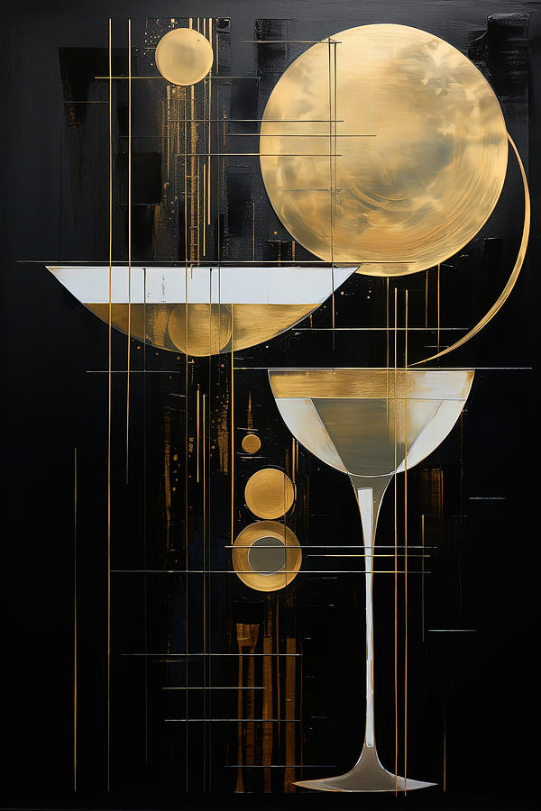 Black And Gold Wine Glasses With Geometric Shapes Painting