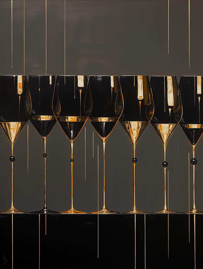 Black and Gold Wine Still Life Painting by Lourry Legarde