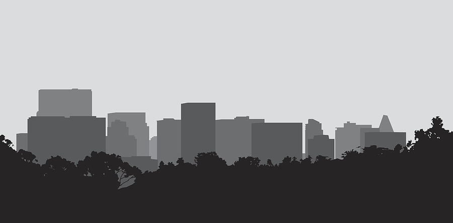Black and gray silhouette of a cityscape Drawing by JakeOlimb