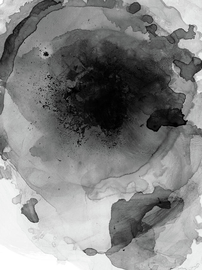 Black and Grey Abstract Watercolor Painting Monochrome Nebula 4 Painting by Janine Aykens