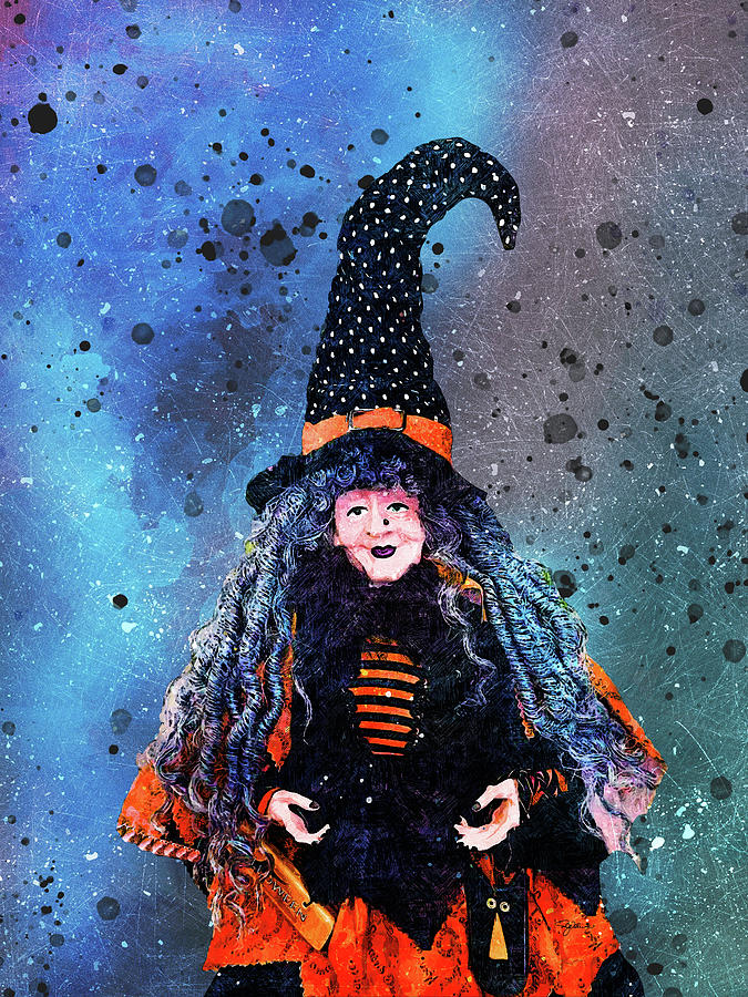 Black and Orange Evening Witch  Mixed Media by Pamela Williams