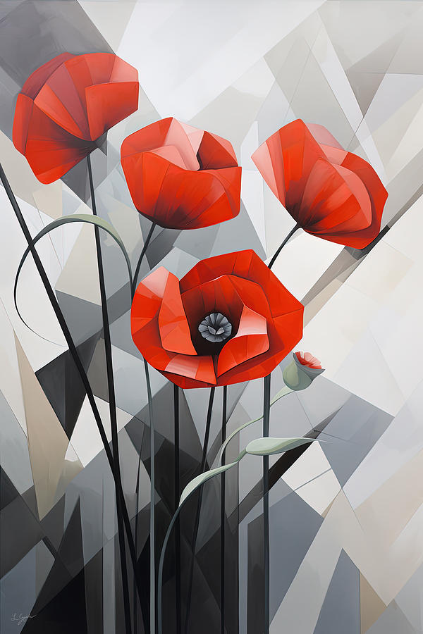 Black and Red Flowers Art Painting by Lourry Legarde