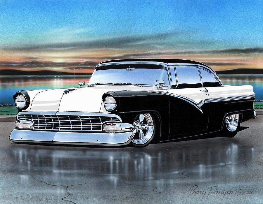 Black and White 1956 Ford Victoria Painting by Parry Johnson - Fine Art ...