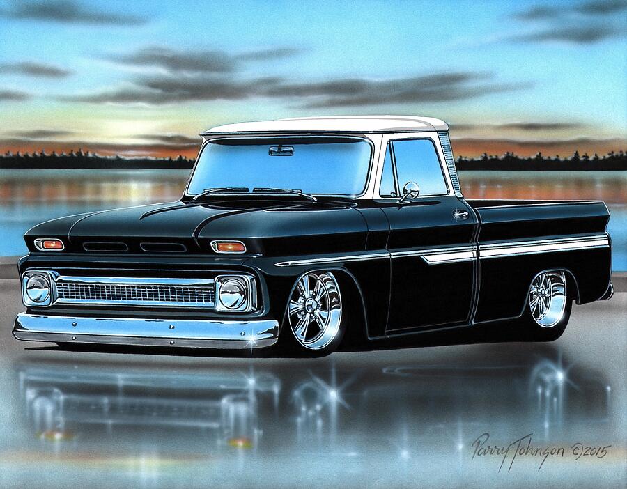 Black and White 66 Chevy C10 Fleetside Painting by Parry Johnson