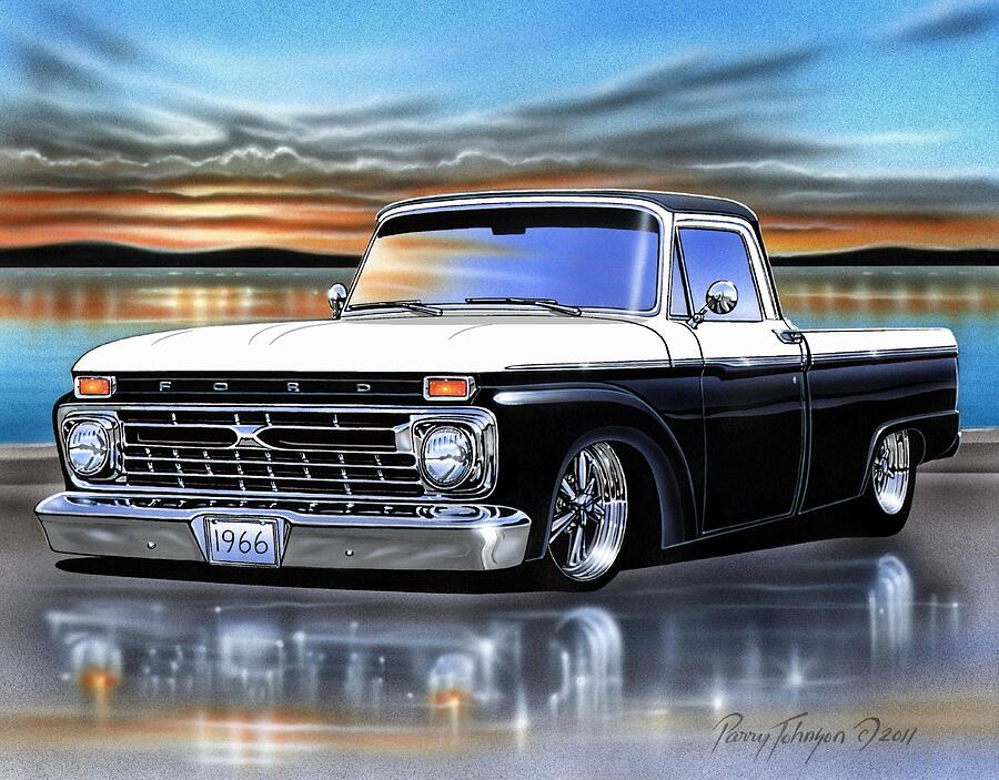 Black and White 1966 Ford F100 Styleside Pickup Truck Painting by Parry ...