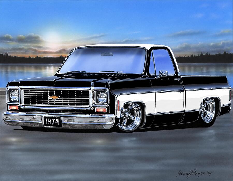 Black and White 74 Chevy C10 Fleetside Painting by Parry Johnson | Pixels