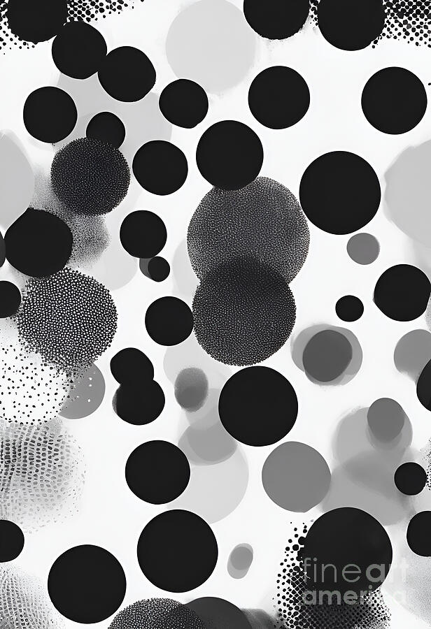 Abstract Digital Art - Black and White Abstract Dots by Jeff Creation