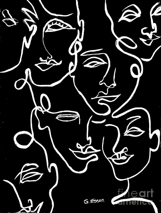 Black and White Abstract Faces Painting by Genevieve Esson