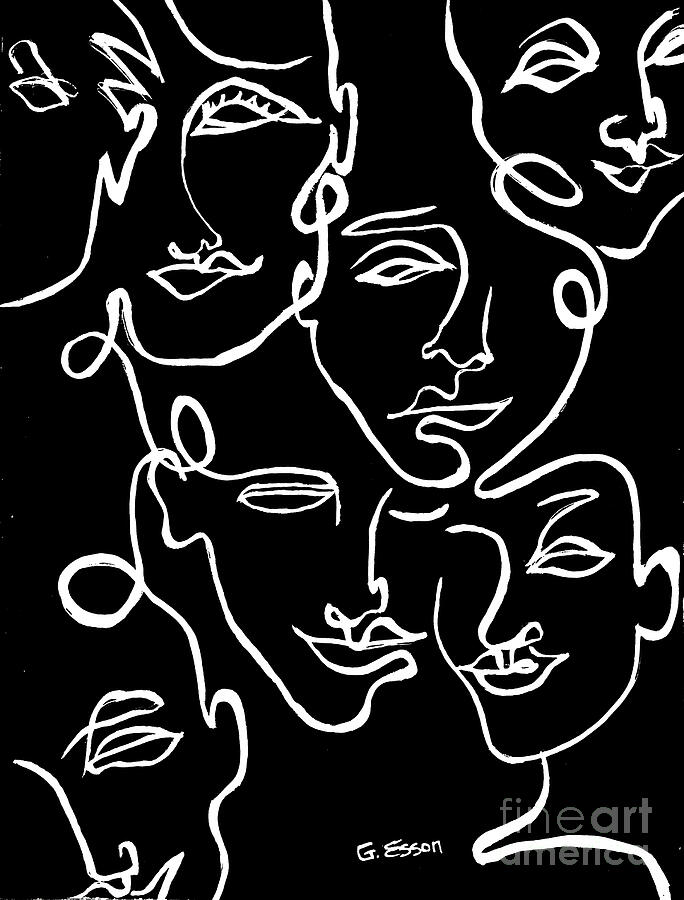 Black and White Abstract Faces Painting by Genevieve Esson - Fine Art