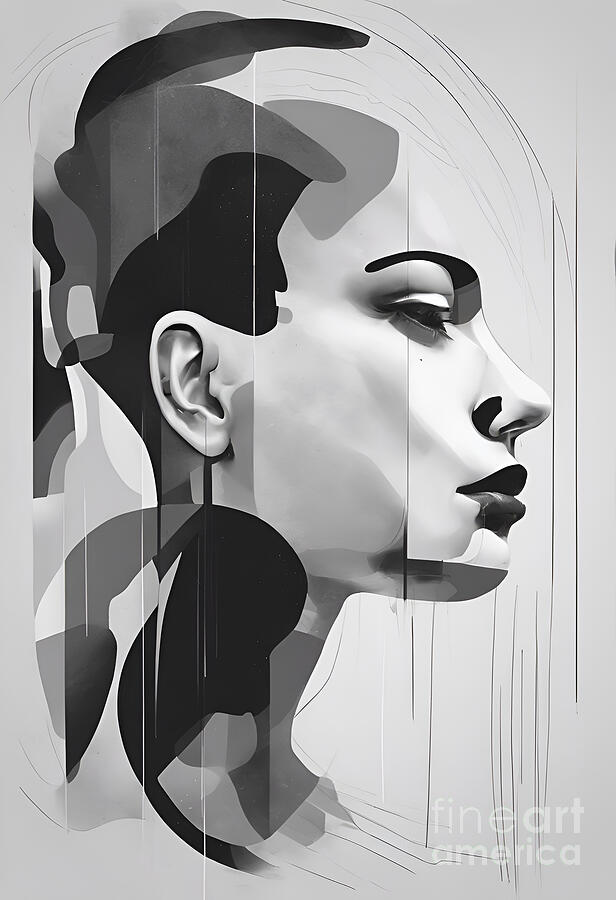 Abstract Digital Art - Black and White Abstract Faces by Jeff Creation