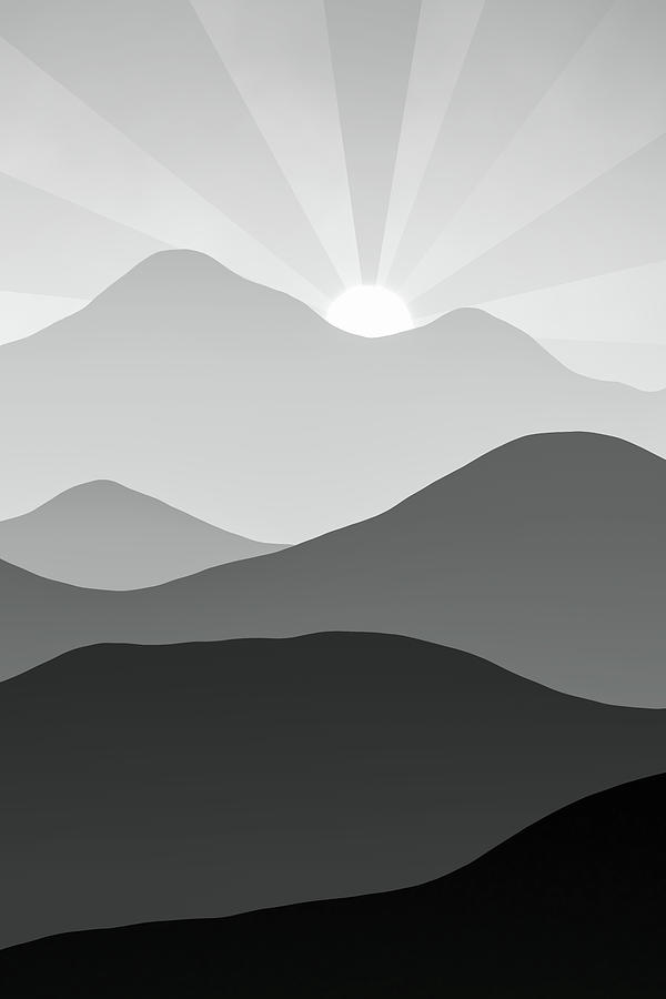 Black and White Abstract Mountains at Sunset Digital Art by Matthias Hauser