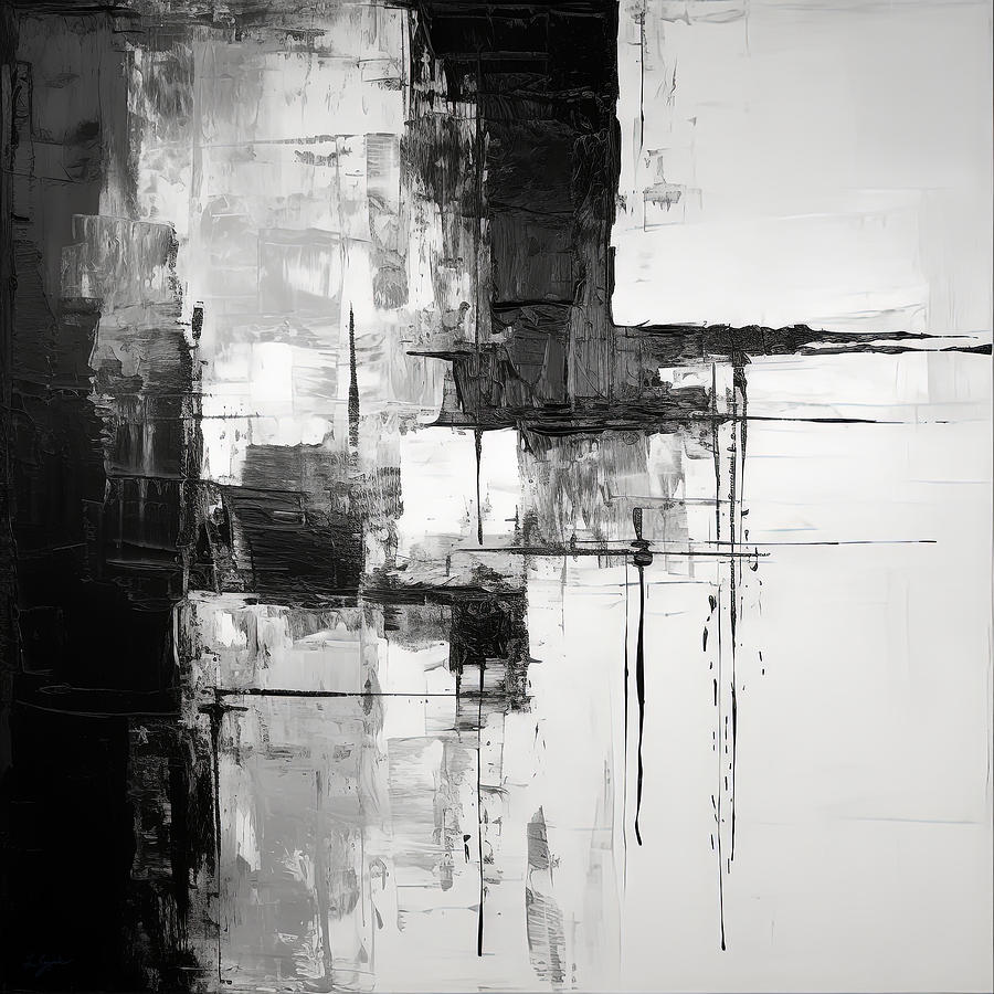 Wabi Sabi Painting - Black and White Abstract Painting by Lourry Legarde