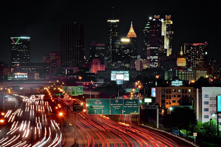 Black And White And Color Atlanta Skyline Photograph