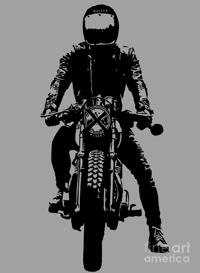 Black and white art Biker on motorcycle Drawing by Vladyslav ...