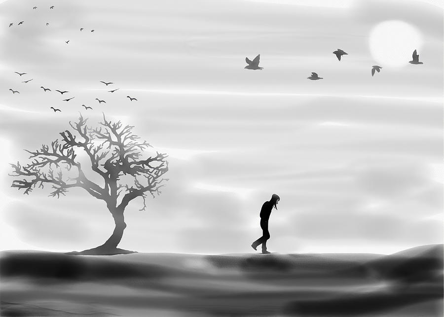 Black And White Art Passanger Digital Art by Towery Hill - Pixels