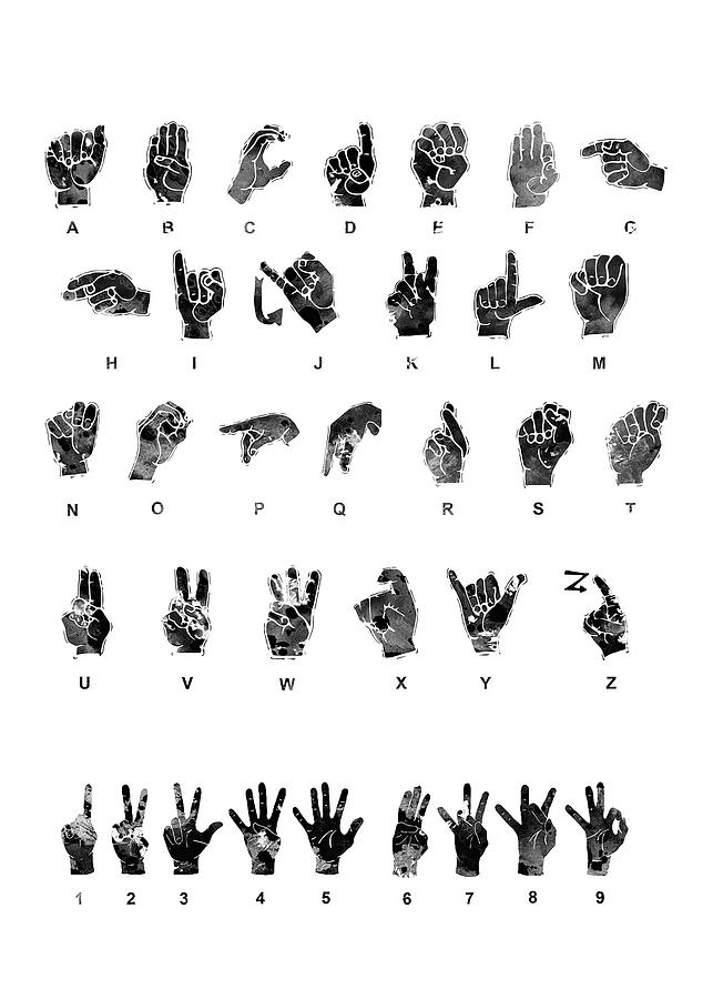 Black And White Art Sign Language Alphabet Digital Art by Towery Hill ...