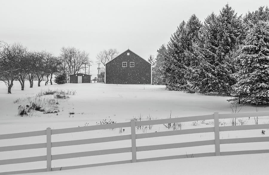 Black And White Barn In Snow Photograph by Dan Sproul