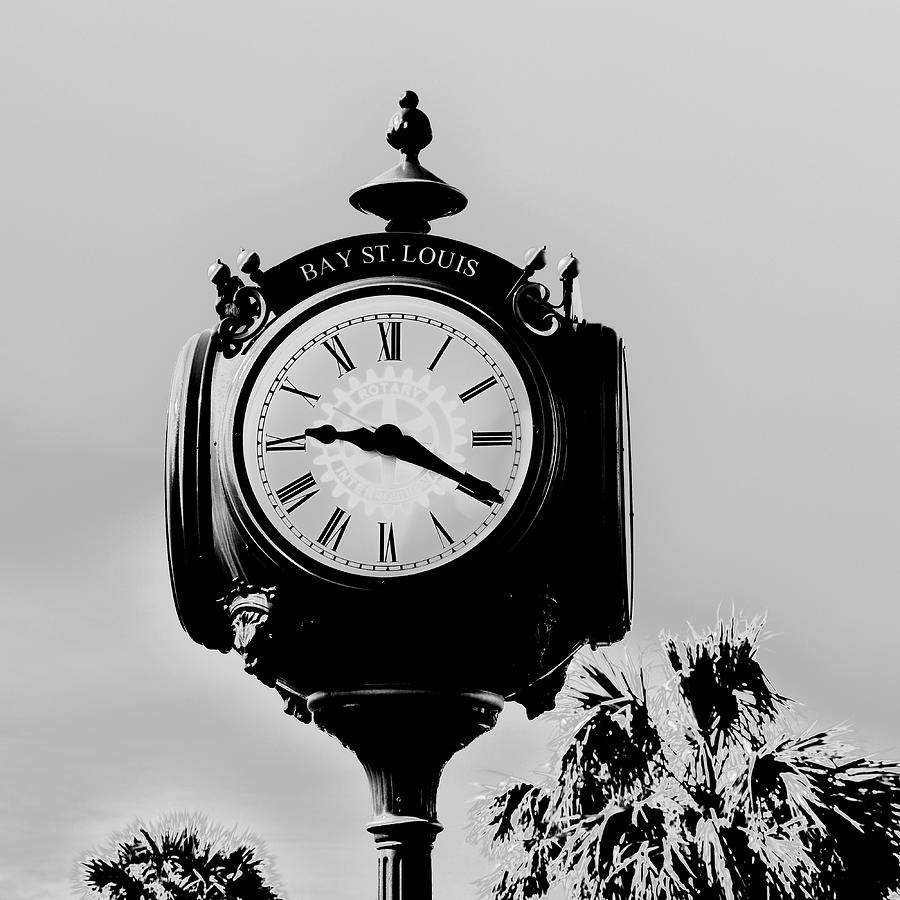 Black And White Bay Clock Photograph by Kathy K McClellan