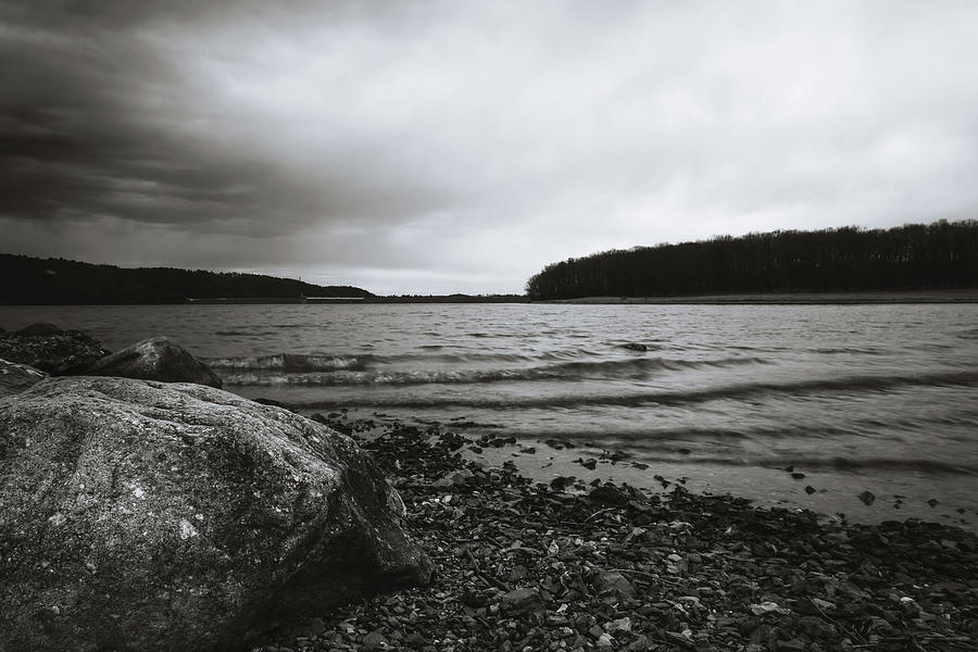 Black and White Beltzville Shores Photograph by Jason Fink
