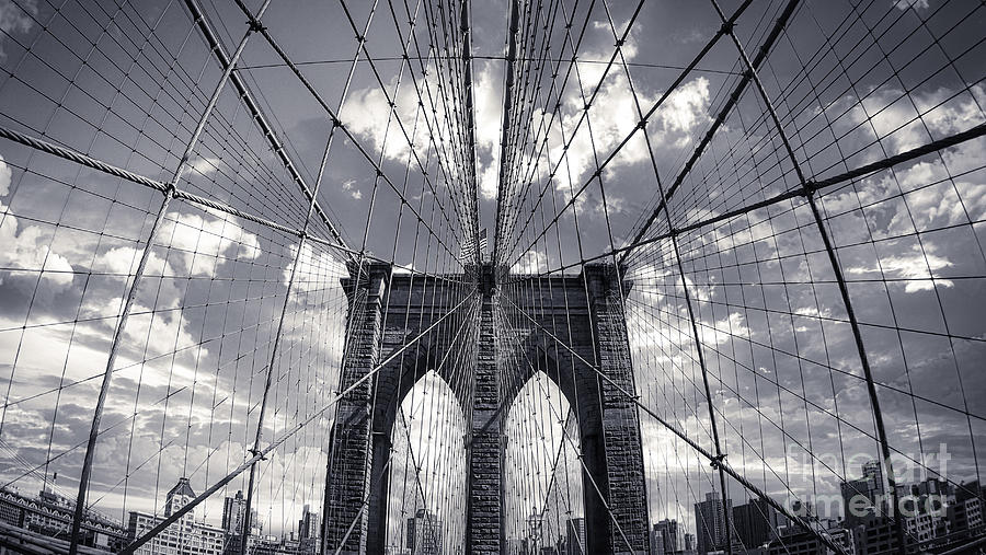 Black And White Brooklyn Bridge In New York Photograph