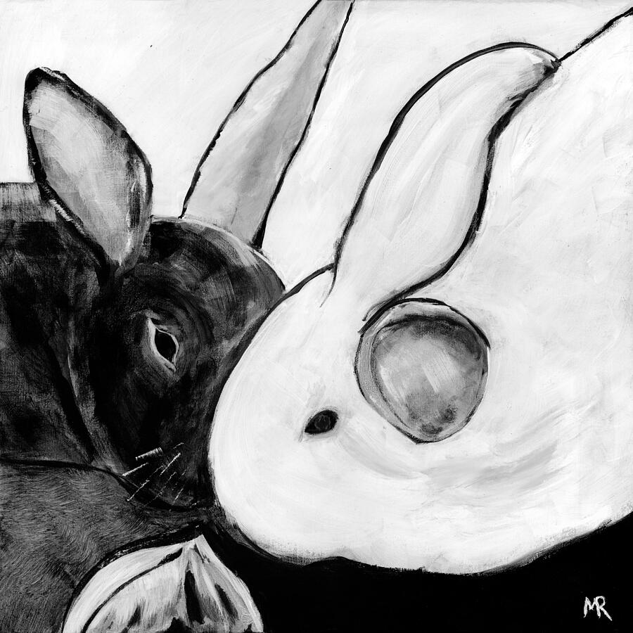 Black and White Bunnies Painting by Michelle Reeve