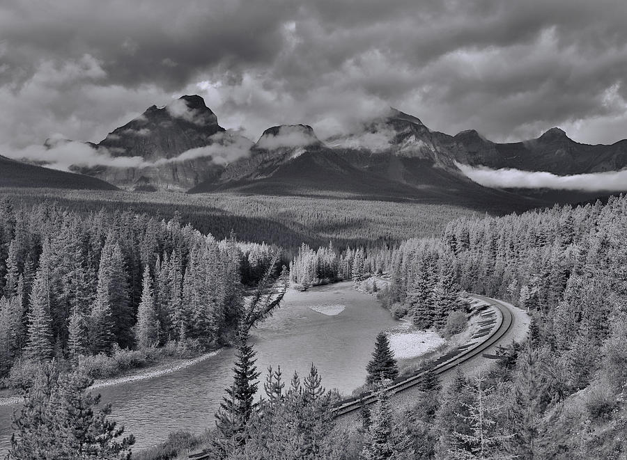 Black And White Canadian Rockies Railway Photograph By Dan Sproul