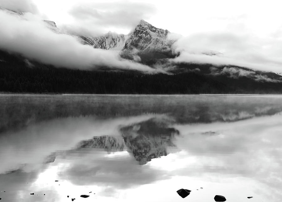 Black And White Canadian Rockies Reflection Photograph by Dan Sproul