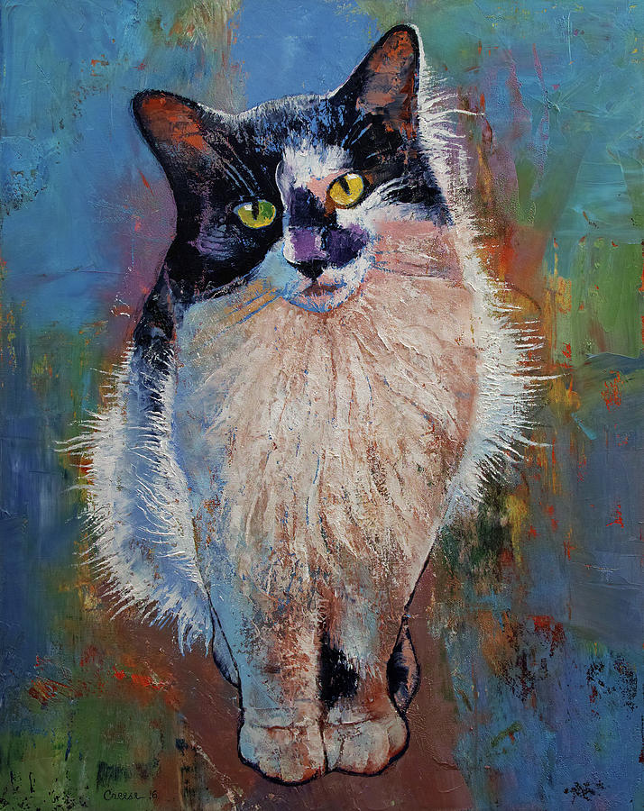 Cat Painting - Black and White Cat by Michael Creese