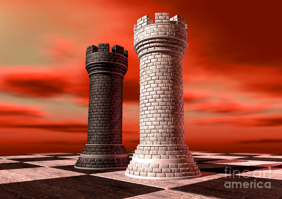 Black And White Chess Castles Square Off Digital Art