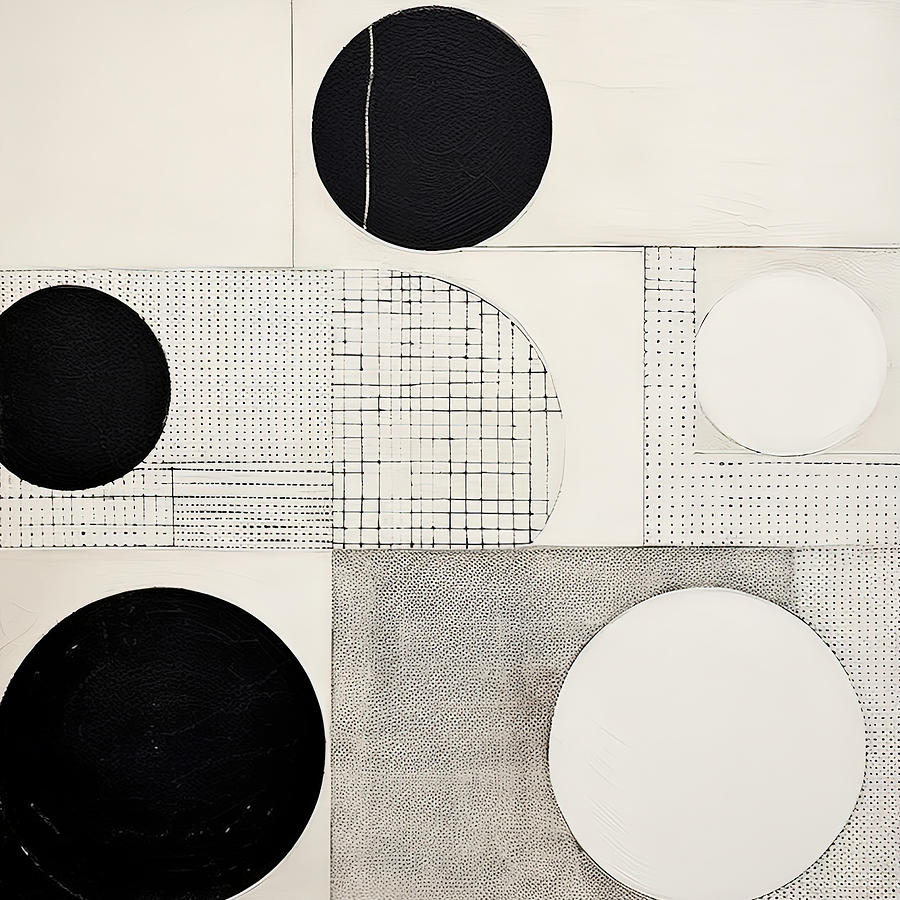 Black And White Abstract Painting - Black and White Circles by Lourry Legarde