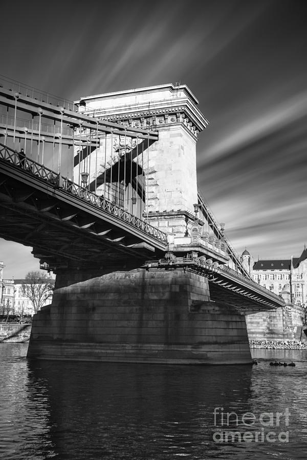 Black and White Close-up of Chain Bridge over the river Danube in Budapest Photograph by Stefano Senise