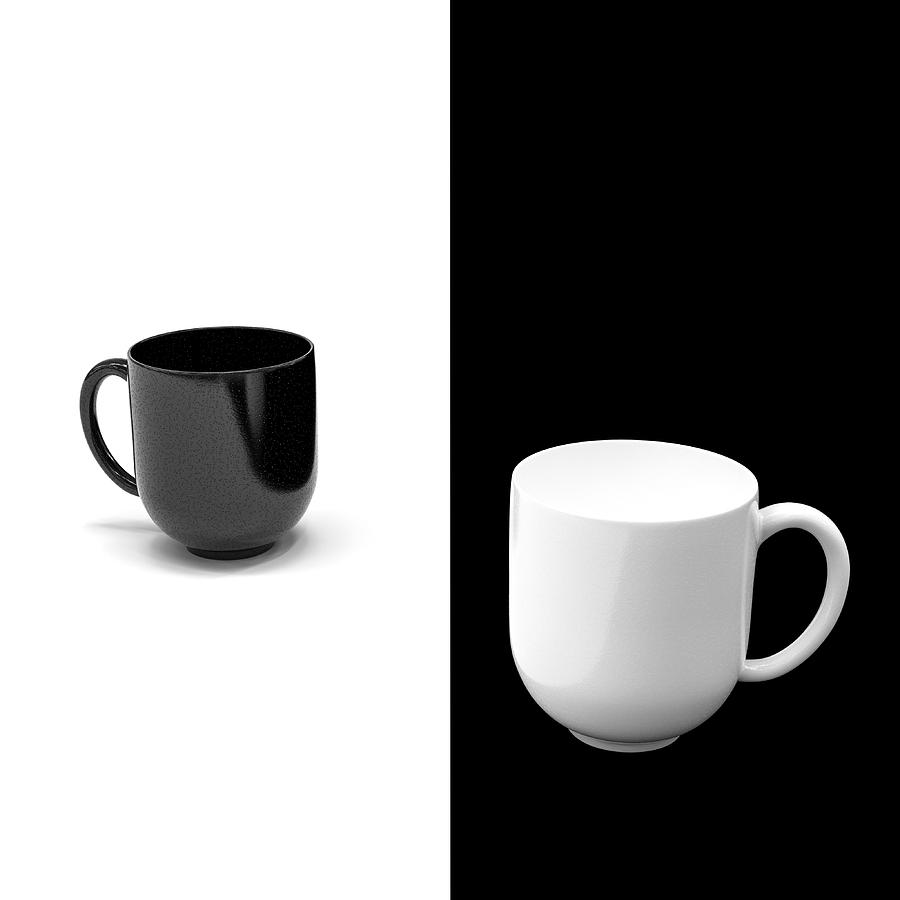 Black And White Cups On Contrasting Backgrounds.  Photograph by Gualtiero Boffi
