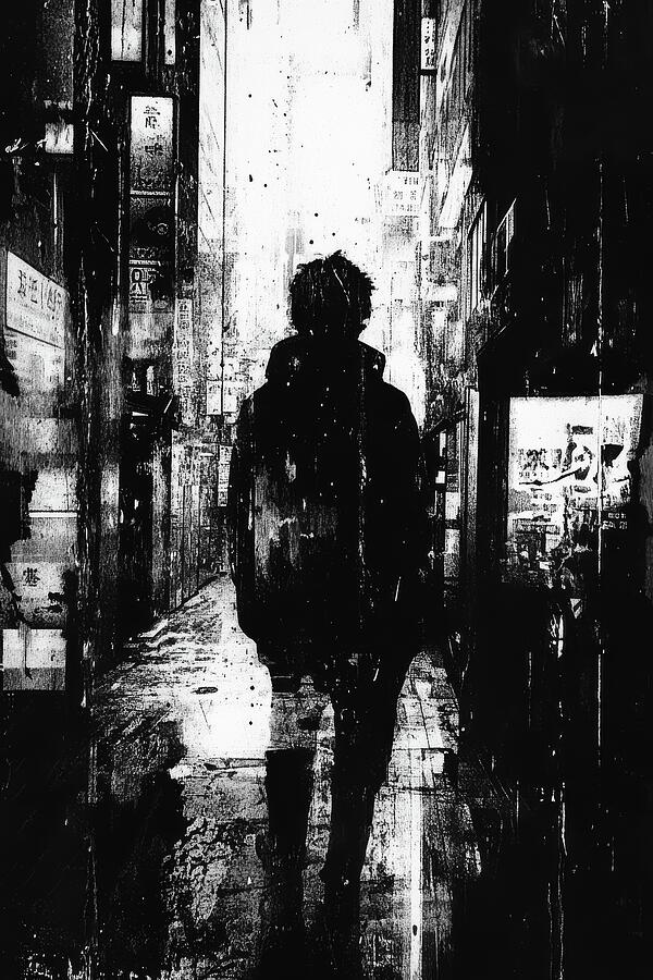 Black and White Cyberpunk Street Scene Digital Art by Matthias Hauser Black and White Cyberpunk Street Scene Digital Art by Matthias Hauser