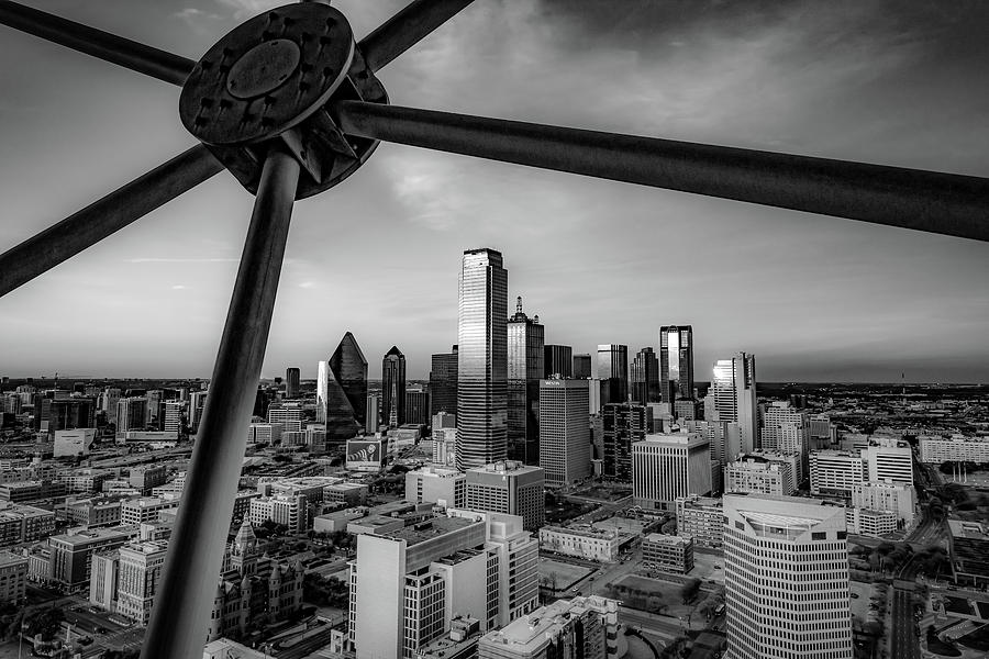 Black And White Dallas Skyline From Reunion Tower Observation Deck Photograph