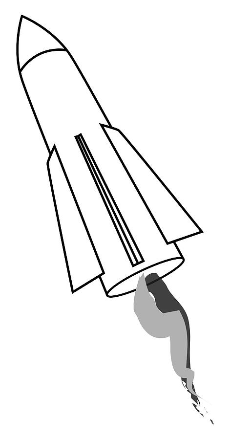 Black and white digital illustration of rocket Drawing by Dorling Kindersley