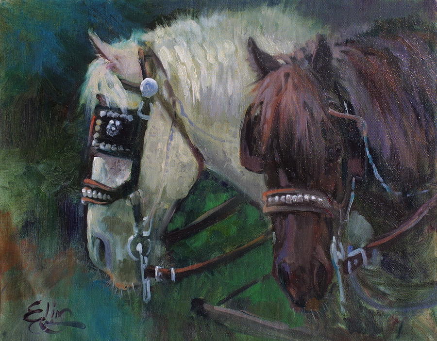 Black And White Draft Horses Painting By Elin Thomas Pixels