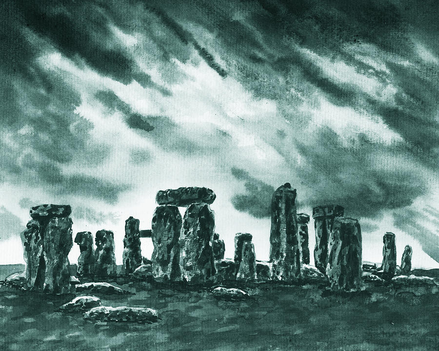Black And White Dramatic Landscape With Stonehenge England  Painting by Irina Sztukowski