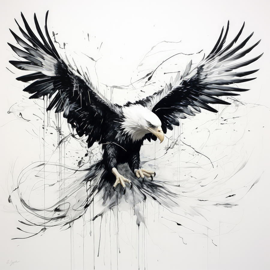 White Eagle Painting - Black and White Eagle Art by Lourry Legarde