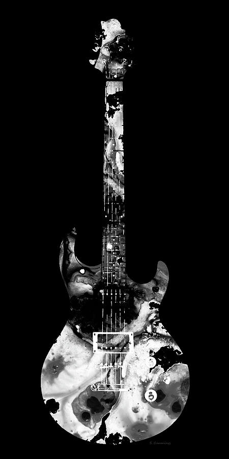 Guitar Painting - Black And White Electric Guitar Art by Sharon Cummings