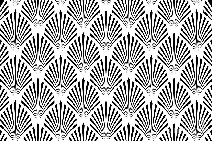 Black and White Elegant Scallop Fan Pattern Digital Art by Petite ...