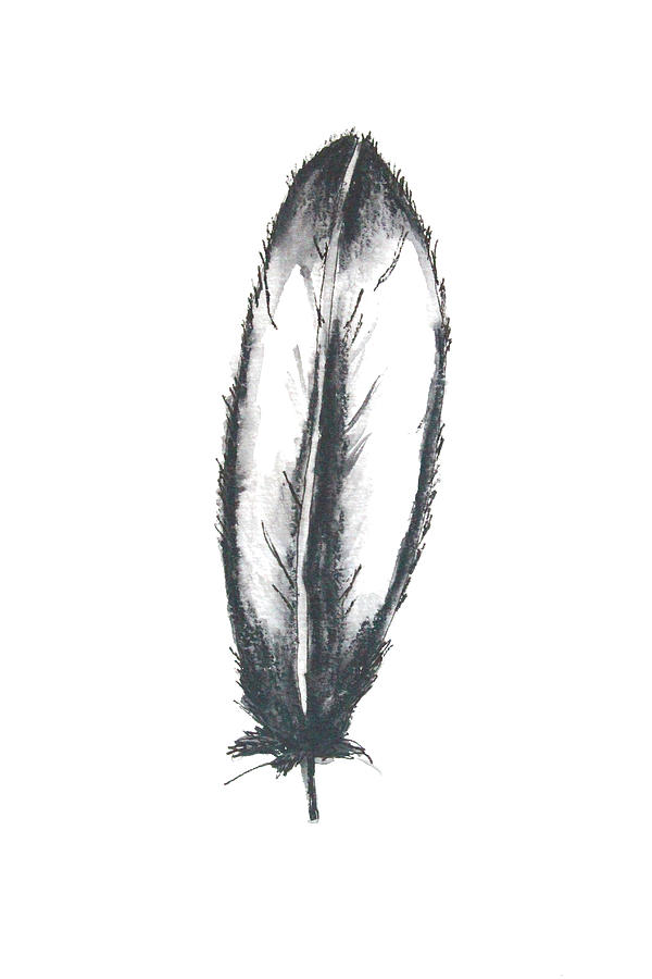 Black and White Feather Painting by Nancy Merkle